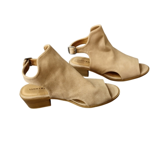 🌼3 for $15🦋 LUCKY BRAND Girls Size 3M Tan Peep Toe Shooties 1 Inch Heel - Picture 7 of 10